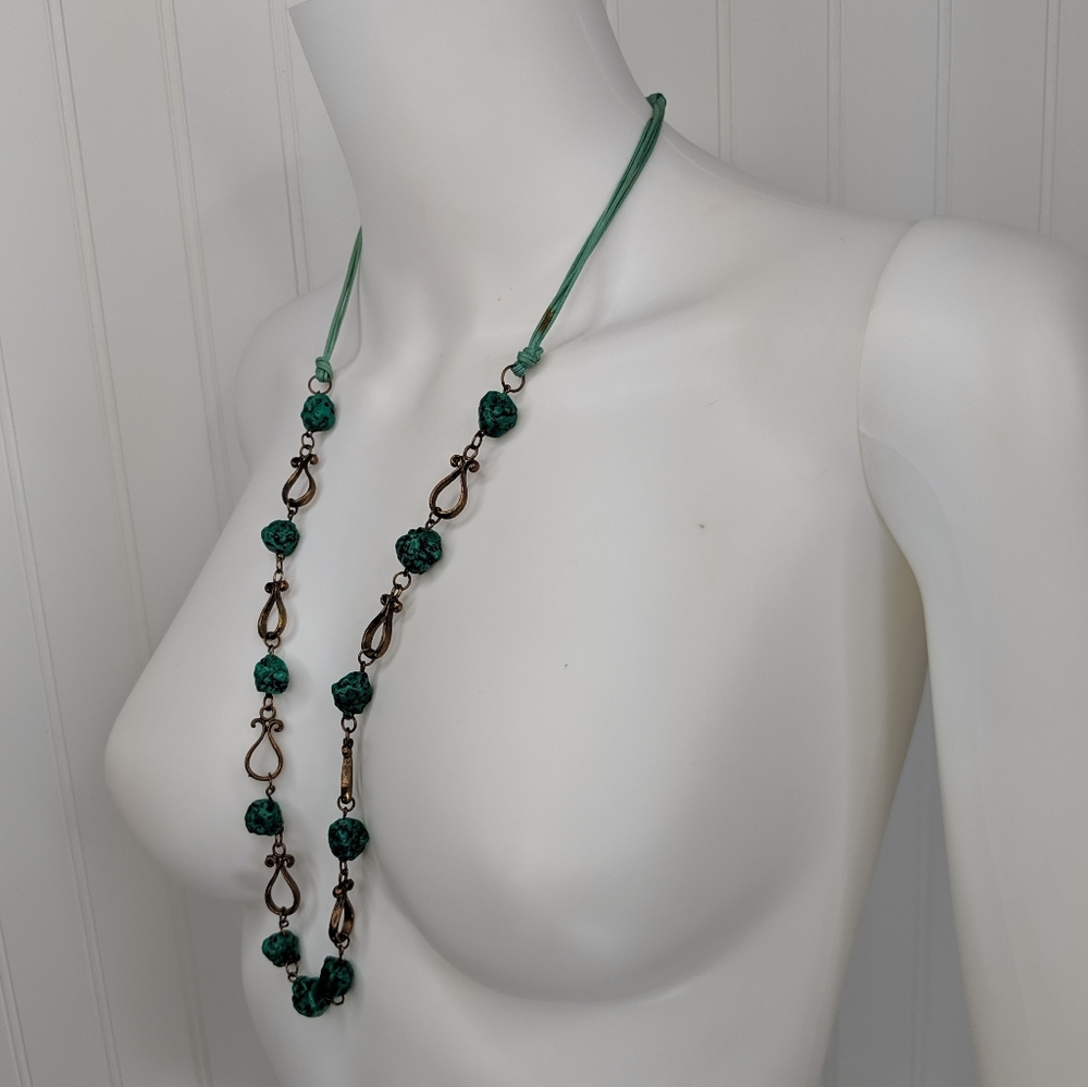 Costume Jade /Bronze Adjustable Statement Necklace - Picture 7 of 10